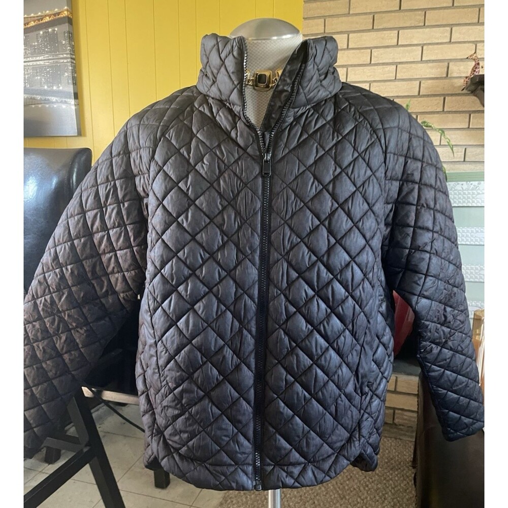Athleta Whisper Featherless Puffer Jacket Blk/Pur Full Zip Quilted Women Large